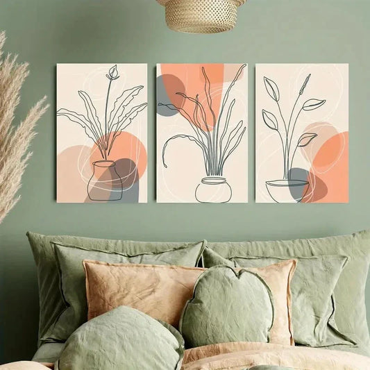3pcs Modern Art of Vases, Geometric Shapes Metal Print Ready to Hang Art