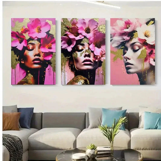3pcs Modern Abstract with Golden Paint Splashes Metal Print Ready to Hang Art
