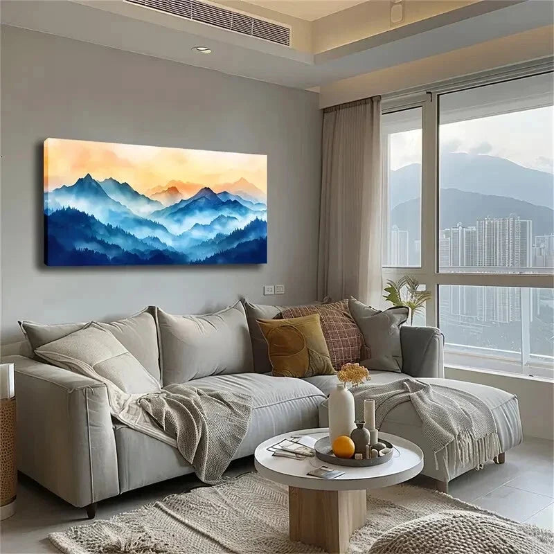 Serene Forest Blue Hues Décor Wall Art Canvas Office Home Room Framed 120x60cm