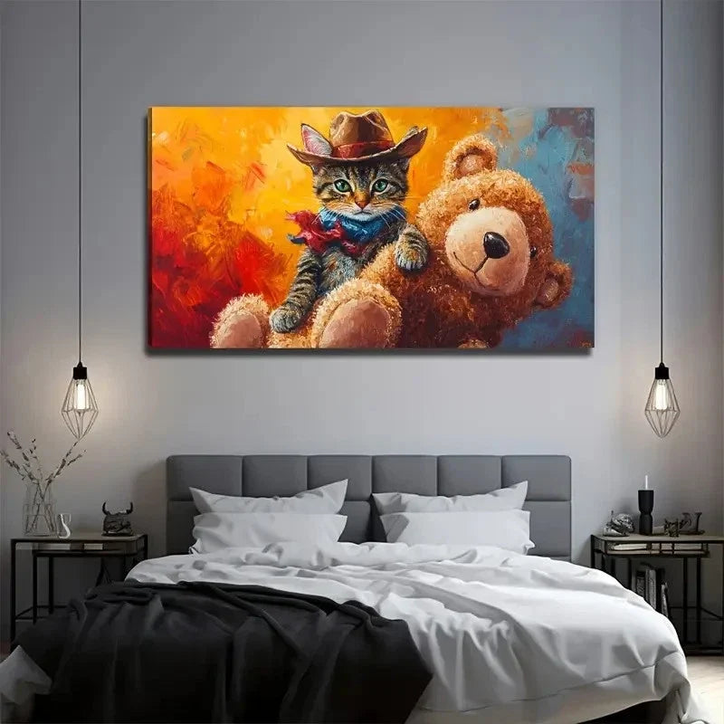 Modern Big Dog Bear Wall Art Canvas Office Home Room Framed 120x60cm