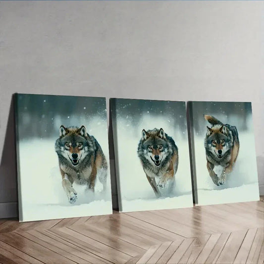 3pcs Featuring a Fierce Wolf Pack  Wall Art Set Canvas Framed 40x60cm - High Quality Print 100% Australian Made Wall Canvas Ready to Hang