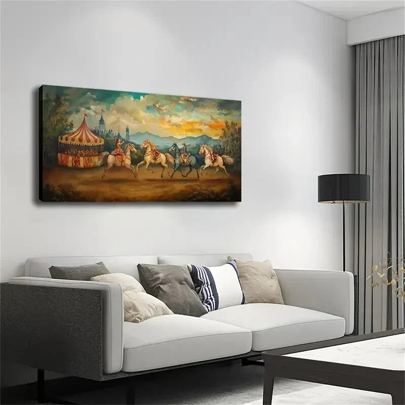 Equestrian Scene Tent Spectator Wall Art Canvas Office Home Room Framed 120x60cm