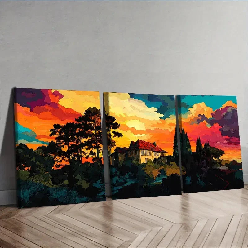 3pcs Mansion Surrounded by trees Wall Art Set Canvas Framed 40x60cm - High Quality Print 100% Australian Made Wall Canvas Ready to Hang
