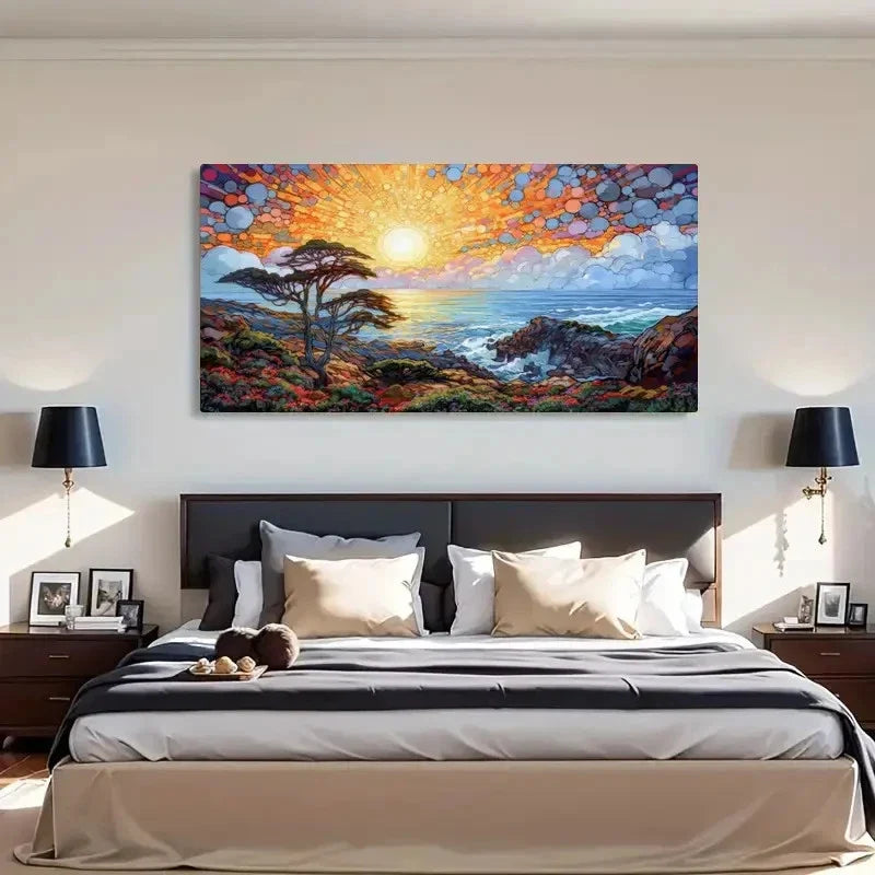 Sunrise Seascape Colorful Wall Art Canvas Office Home Room Framed 120x60cm