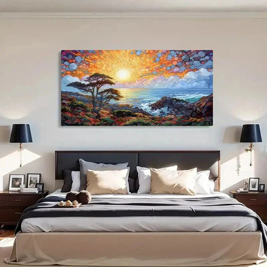 Sunrise Seascape Colorful Wall Art Canvas Office Home Room Framed 120x60cm