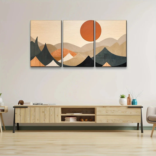 3pcs Abstract Pattern Sun Mountain Forest Plane Metal Print Ready to Hang Art