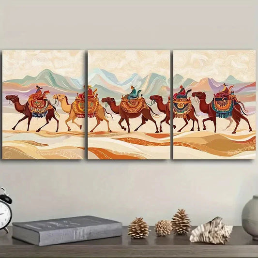 3pcs Camel Caravan Desert Animals Metal Print Ready to Hang Art