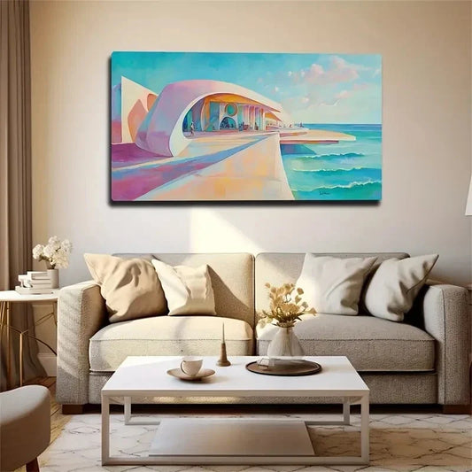 Vibrant Beach Scene Coastal Wall Art Canvas Office Home Room Framed 80x45cm