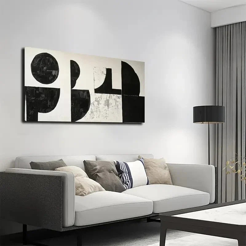 Black & White Geometric Modern Wall Art Canvas Office Home Room Framed 120x60cm