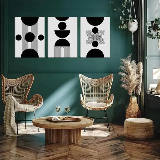 3pcs Geometric Pattern Black and White Metal Print Ready to Hang Art