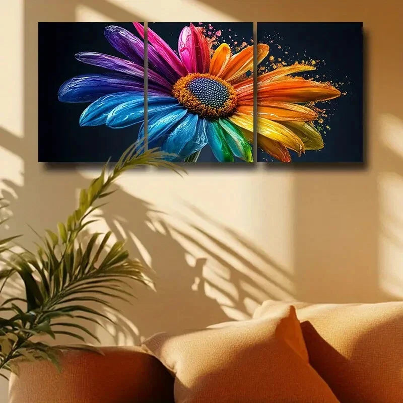 3pcs Rainbow Daisy Flower Design Metal Print Ready to Hang Art