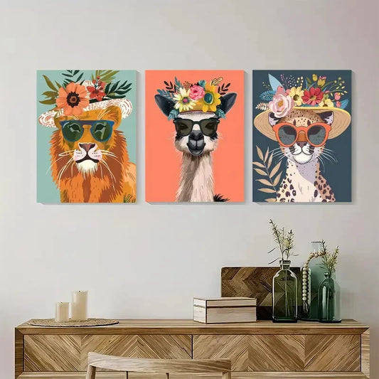 3pcs Trendy Set Modern Unique Animal Metal Print Ready to Hang Art