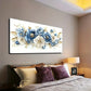 Blue & White Flower Design Wall Art canvas office home room framed 120x60cm