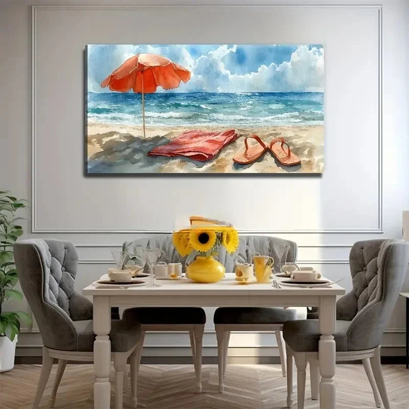 Seaside Resort Decoration Wall Art Canvas Office Home Room Framed 80x45cm