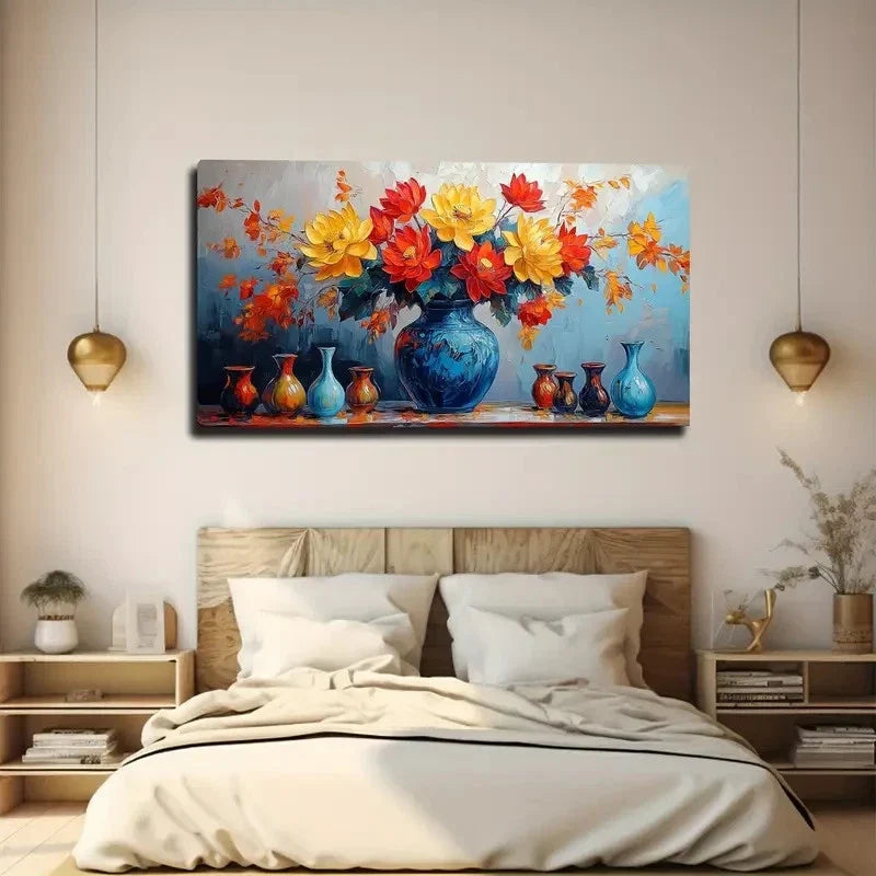 Grey Blue Background Blue Wall Art canvas office home room framed 120x60cm