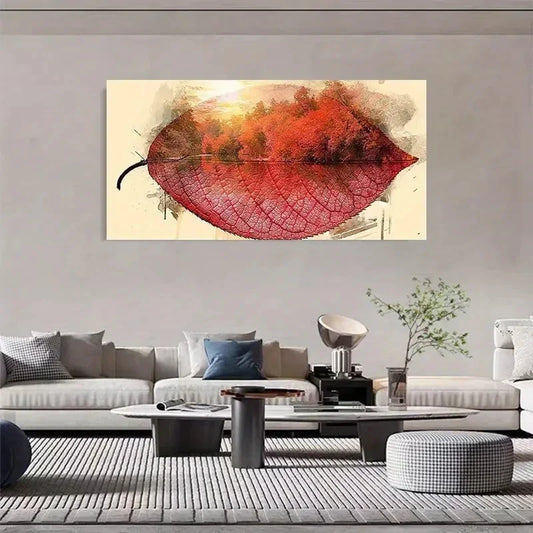Maple Leaf Grove Vintage Wall Art Canvas Office Home Room Framed 120x60cm