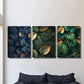 3pcs Jungle &amp; Green Leaves with Golden Accents Metal Print Ready to Hang Art