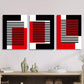 3pcs Modern Abstract Geometric Black White Red Metal Print Ready to Hang Art