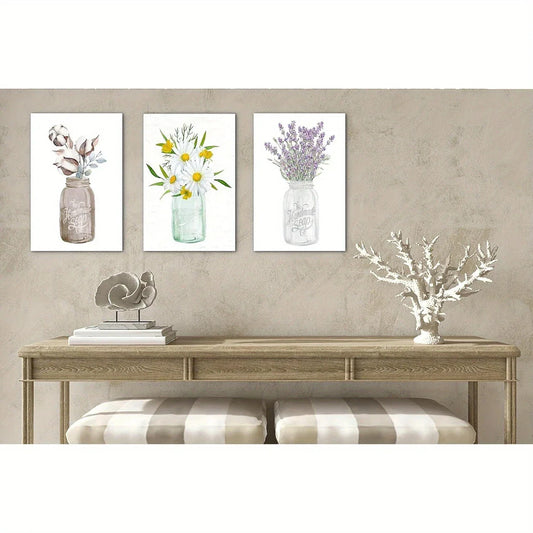 3pcs Flower Rustic Style Painting Metal Print Ready to Hang Art