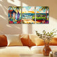 3pcs Colorful Surf Van & Palm Trees Design Metal Print Ready to Hang Art