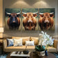 3pcs Texas Brown Longhorn Cattle Close Up Metal Print Ready to Hang Art