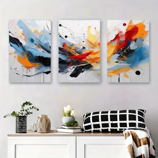 3pcs Modern Vibrant Expressive Contemporary Metal Print Ready to Hang Art