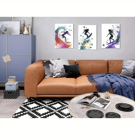 3pcs Modern Ocean Scene with Butterflies Metal Print Ready to Hang Art