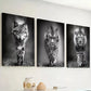 3pcs  Black & White Wildlife Wolf, Tiger, Lion  Wall Art Set Canvas Framed 40x60cm - High Quality Print 100% Australian Made Wall Canvas Ready to Hang