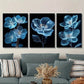 3pcs  Portrait Bright Blue Flower Painting Metal Print Ready to Hang Art