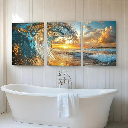 3pcs Sea Sunset Surfing Beach Scene Perfect Wall Art Set Canvas Framed 40x60cm - High Quality Print 100% Australian Made Wall Canvas Ready to Hang