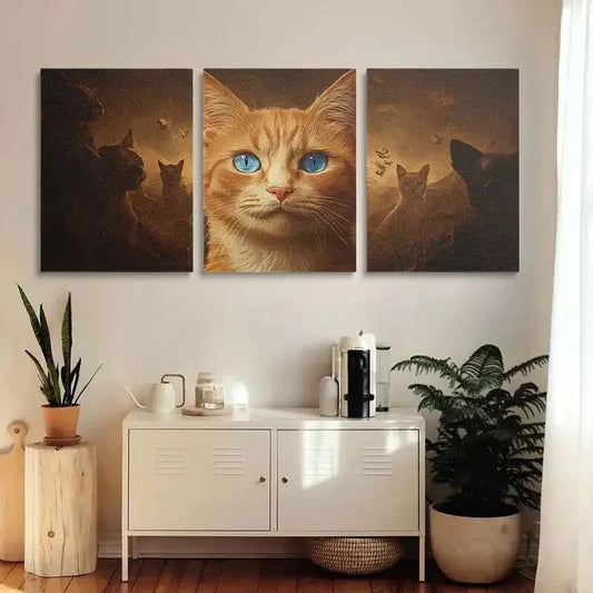 3pcs Orange Cat with Blue Eyes Metal Print Ready to Hang Art