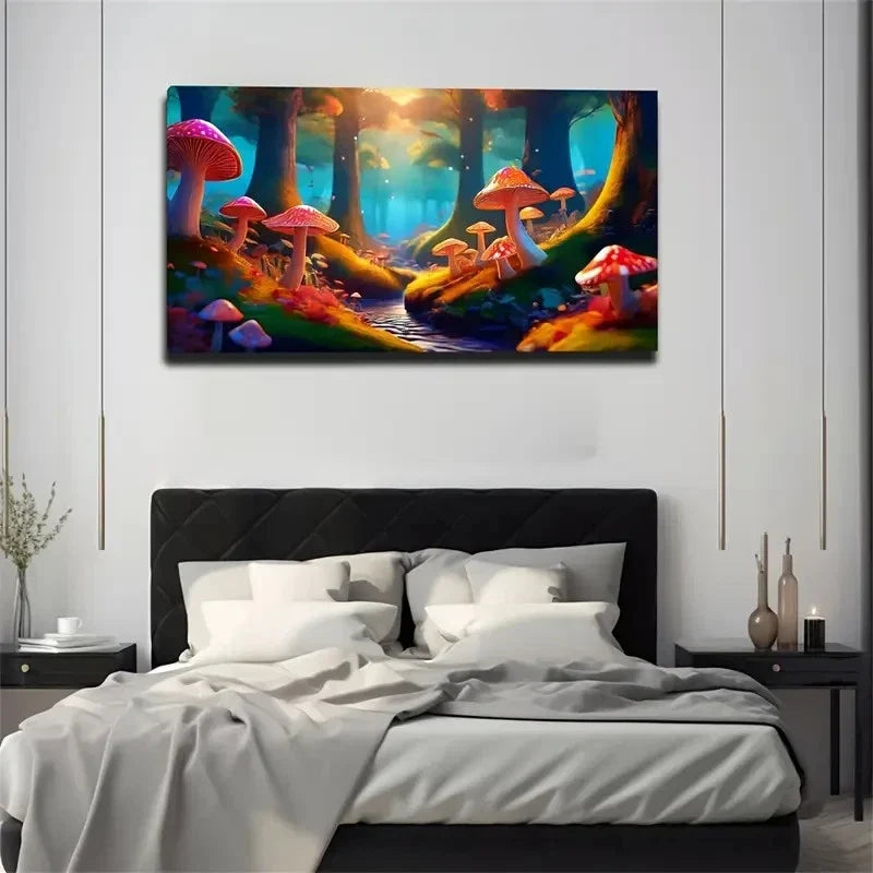 Dazzling Mushroom Forest Wall Art Canvas Office Home Room Framed 120x60cm
