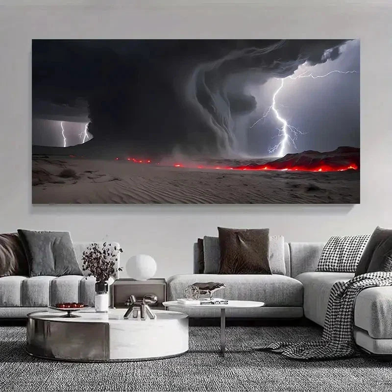 Seaside Hurricane Landscape Wall Art Canvas Office Home Room Framed 80x45cm
