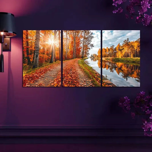 3pcs Roadway In Autumn  Canvas Framed 40x60cm - High Quality Print 100% Australian Made Wall Canvas Ready to Hang