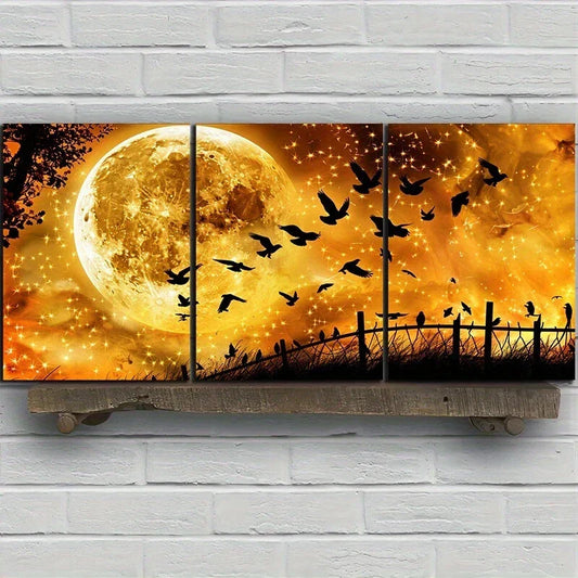 3pcs Moon and Birds Silhouette Metal Print Ready to Hang Art