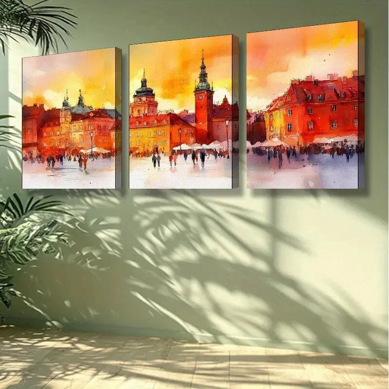 3pcs Warsaw, Poland Painting Wall Art Set Canvas Framed 40x60cm - High Quality Print 100% Australian Made Wall Canvas Ready to Hang