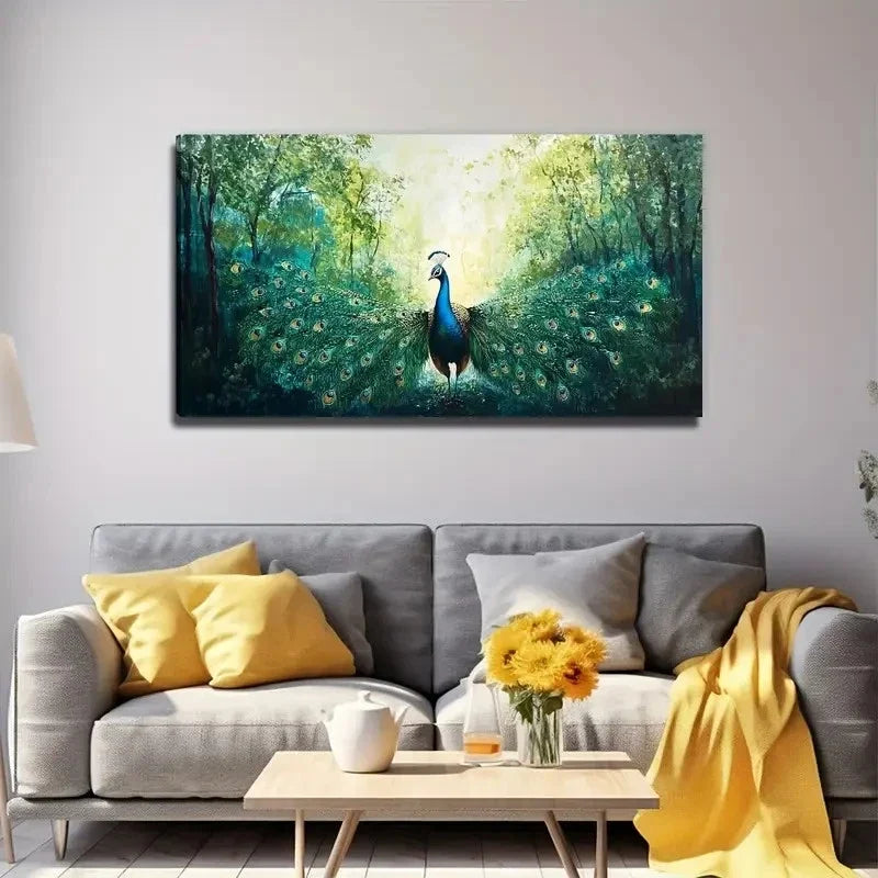 Bohemian Peacock Perfect Wall Art Canvas Office Home Room Framed 80x45cm