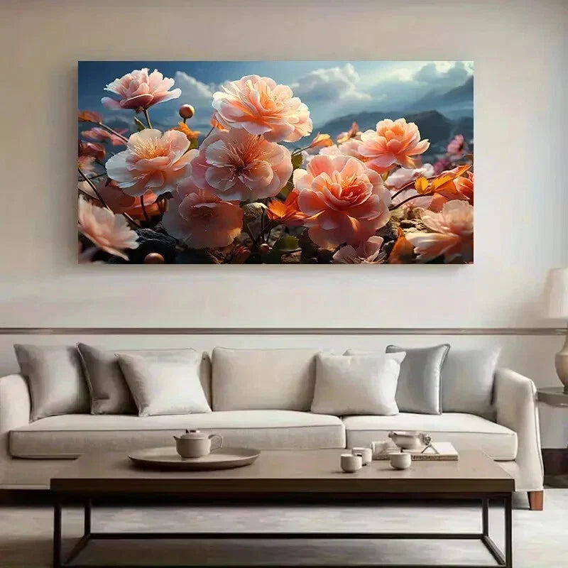 Abstract Pink Peony Flower wall canvas office home room framed 120x60cm
