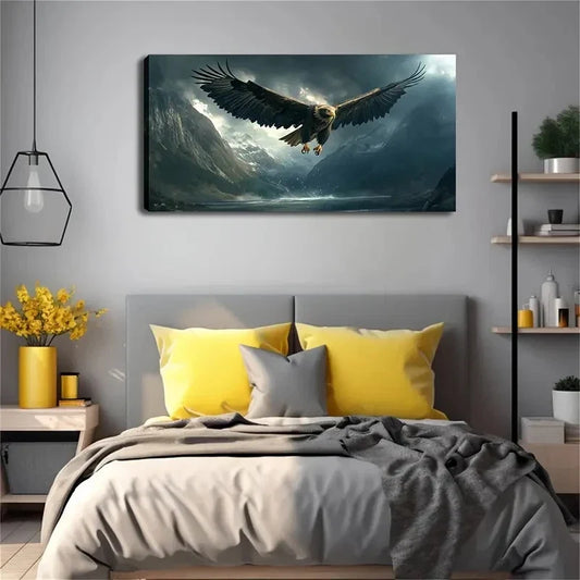 Eagle Is Soaring In The Sky Wall Art canvas office home room framed 120x60cm