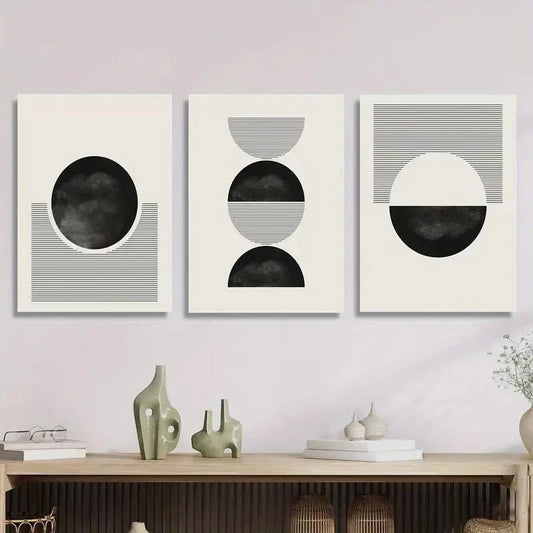 3pcs Black and White Geometric Circle Metal Print Ready to Hang Art