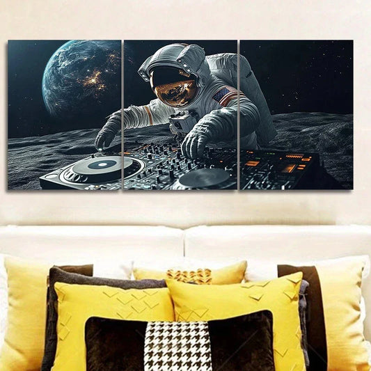 3pcs Astronaut DJ Space Luxurious Metal Print Ready to Hang Art