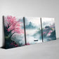 3pcs Modern Landscape Mountains and Pink Floral Wall Wall Art Set Canvas Framed 40x60cm - High Quality Print 100% Australian Made Wall Canvas Ready to Hang