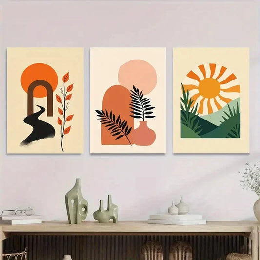 3pcs Boho Style Modern Abstract Metal Print Ready to Hang Art