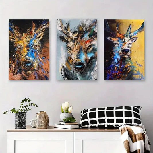 3pcs Abstract Animal Art, Vibrant Wildlife Metal Print Ready to Hang Art