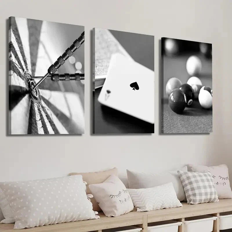 3pcs Dartboard with Bullseye Ace of Spades Wall Art Set Canvas Framed 40x60cm - High Quality Print 100% Australian Made Wall Canvas Ready to Hang