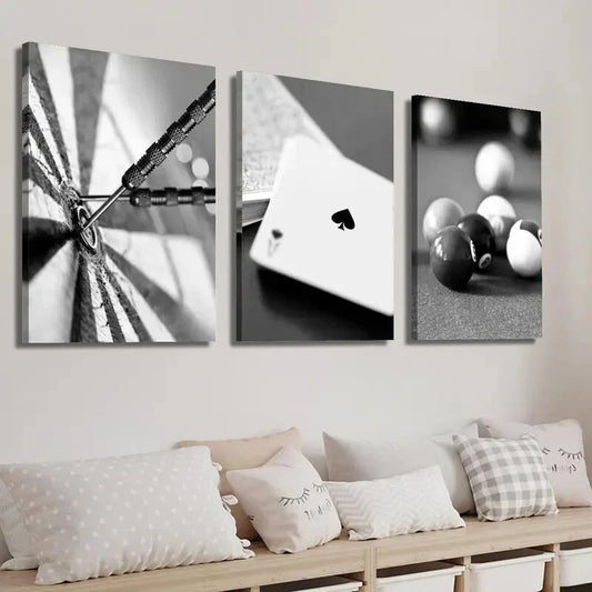 3pcs Dartboard with Bullseye Ace of Spades Wall Art Set Canvas Framed 40x60cm - High Quality Print 100% Australian Made Wall Canvas Ready to Hang