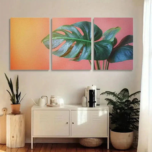 3pcs Vibrant Monstera Leaf Metal Print Ready to Hang Art
