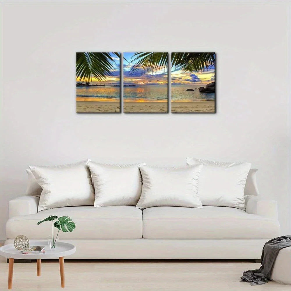 3pcs Tropical Island Sunset Ocean Metal Print Ready to Hang Art