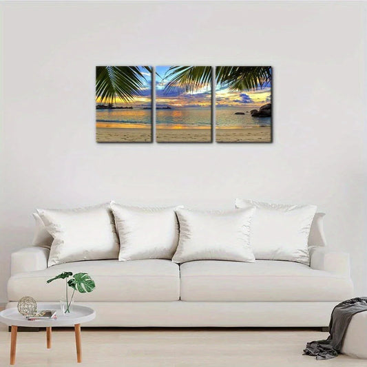 3pcs Tropical Island Sunset Ocean Metal Print Ready to Hang Art