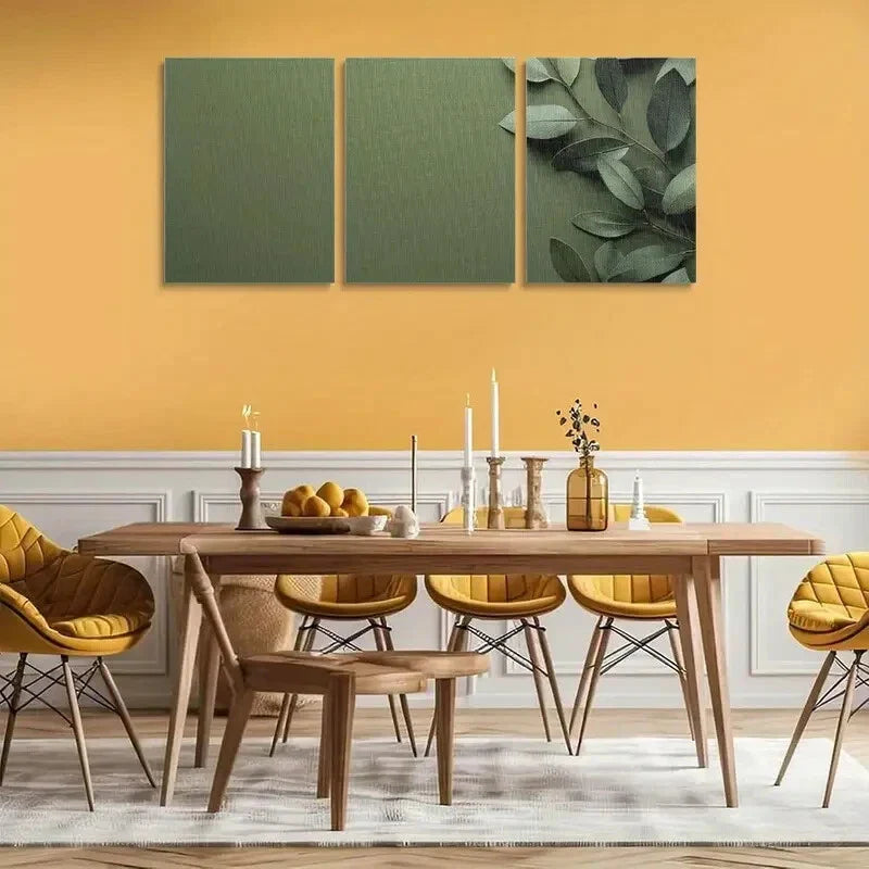 3pcs Green Leaves Abstract Metal Print Ready to Hang Art